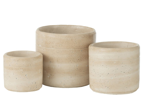 J-Line bloempot Olina Rond - cement - creme - large - Ø 17.5 cm