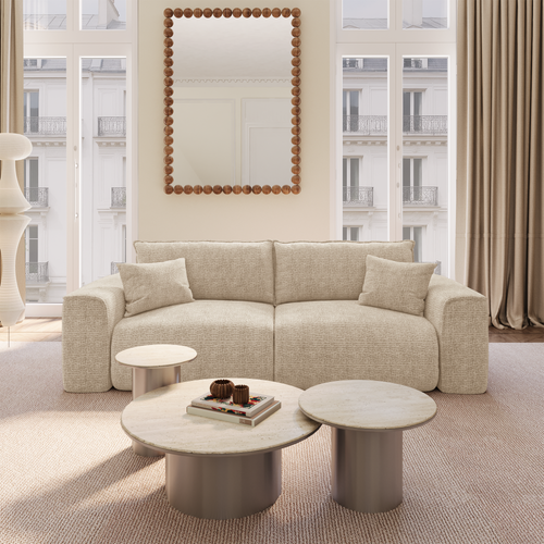 Premium Interiors - Slaapbank met opbergruimte COMO - zacht aanvoelende geweven stof beige 254cm