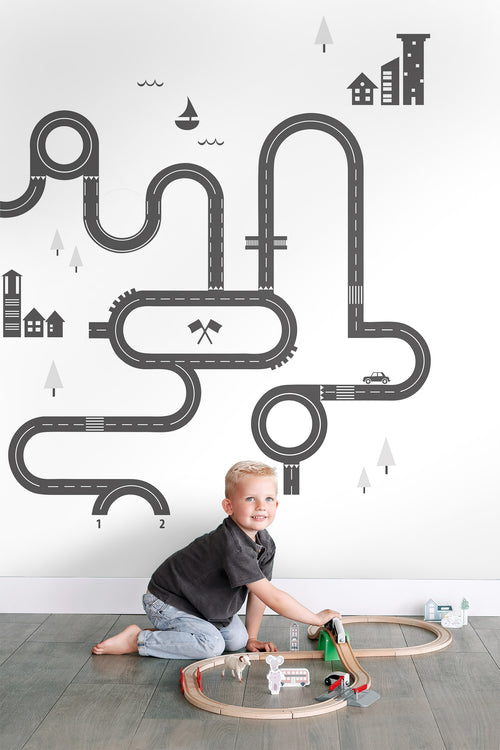 ESTAhome fotobehang getekende straat zwart en wit - 139.5 x 279 cm - 158836 - vtwonen shop