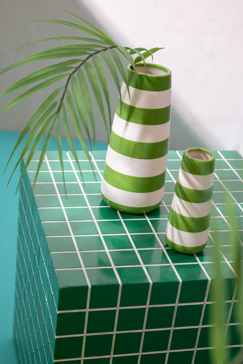 J-Line vaas Gestreept - porselein - groen/blauw - large - set van 3