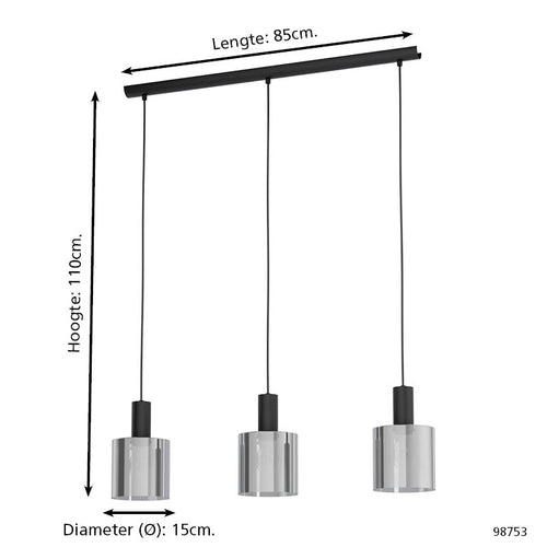EGLO hanglamp Gorosiba - e27 - 85 cm - rookglas - zwart - vtwonen shop