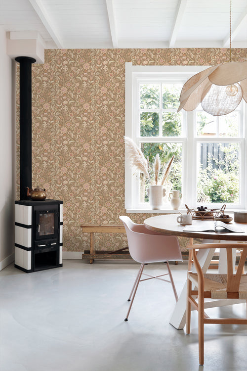 ESTAhome behang vintage bloemen bruin en roze - 50 x 900 cm - 131329