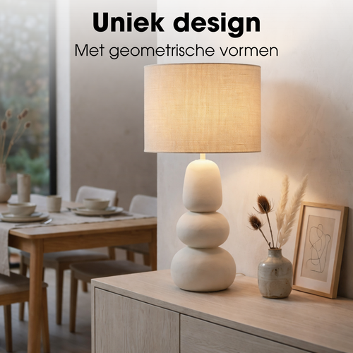 Mica Decorations Menko Tafellamp Woonkamer - Lamp Decoratief met Lampenkap - Bureaulamp Tafellampen Woonkamer - 84 x ⌀38 cm - 60W E27 IP20 - Cream