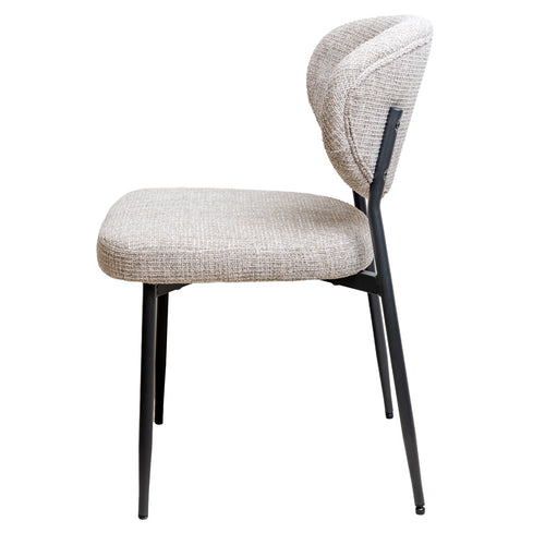 Giga Meubel Eetkamerstoel Vajèn Beige – Chenille – Zwart Metalen Onderstel - Set van 2