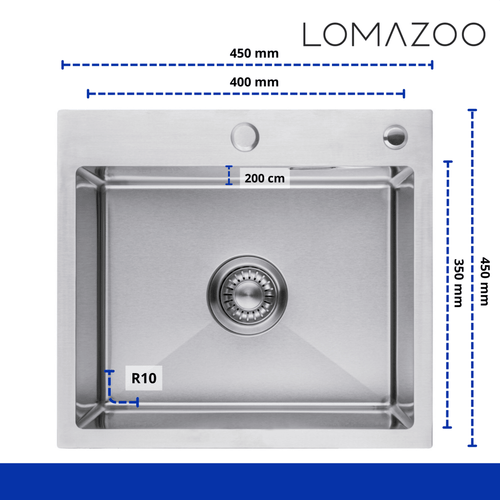 LOMAZOO spoelbak Kyle - met kraangat - RVS - 45 cm