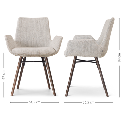 Nolon Nena-Eef Eetkamerstoel Beige Gemêleerd - met Armleuning - Walnoot - vtwonen shop