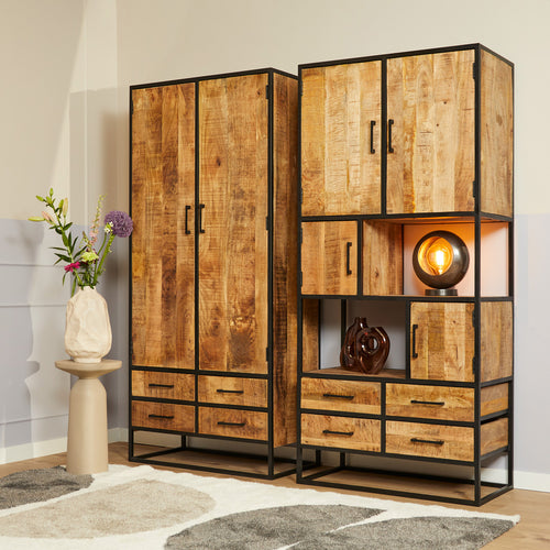 StarFurn Kabinetkast Denver - Naturel Hout/Metaal - 90x45x200cm - vtwonen shop