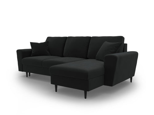 Cosmopolitan Design Omkeerbare converteerbare hoekbank met opbergdoos Kyoto 4-zits, flueel zwart - 145x241x88cm