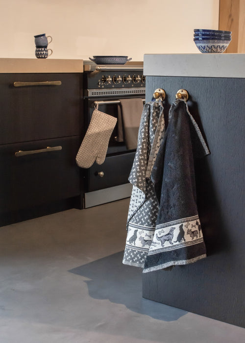 Luxe Keukendoek en Theedoek Hond Antraciet -  Bunzlau Castle - 100% biologisch GOTS katoen