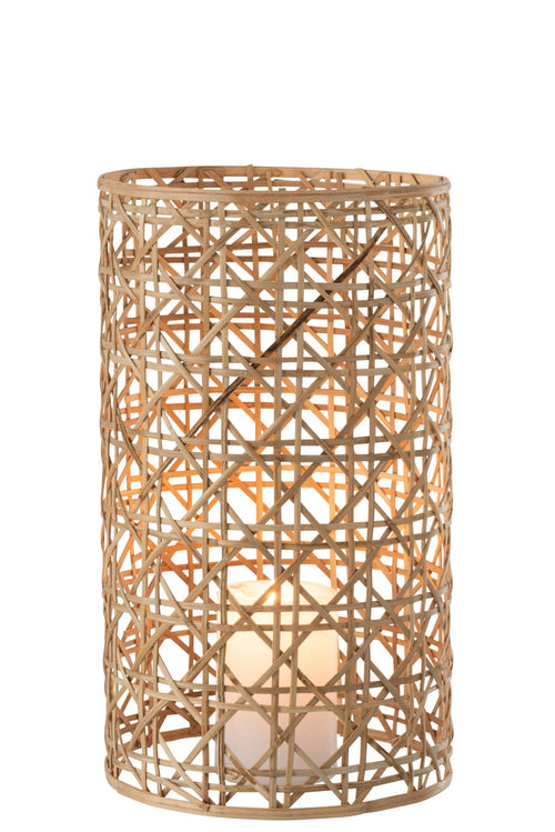 J-Line windlicht Candice - glas/riet - naturel - large