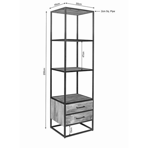 StarFurn Boekenkast Denver - Naturel Hout - 2 Lades - 55x45x200cm