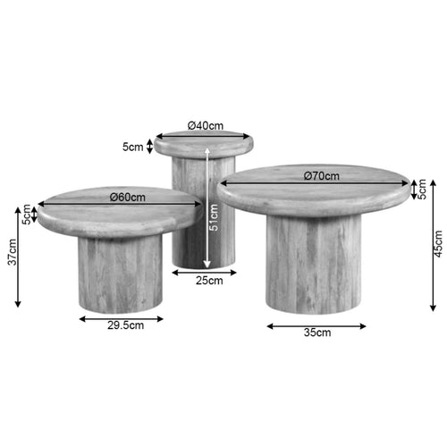 StarFurn Salontafel Maya - Rond Bruin Hout - Set van 3 - 70x70x45cm
