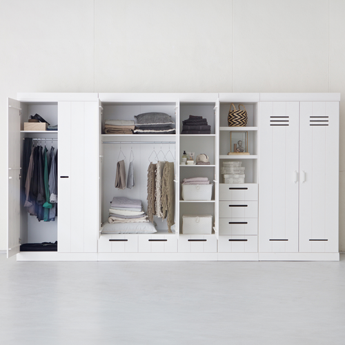 WOOOD kledingkast 3-deurs met lade Connect - Grenen - Wit - 195x140x53 - vtwonen shop