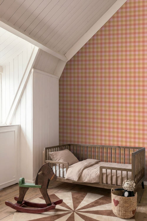 ESTAhome behang ruiten roze en groen - 50 x 900 cm - 132068