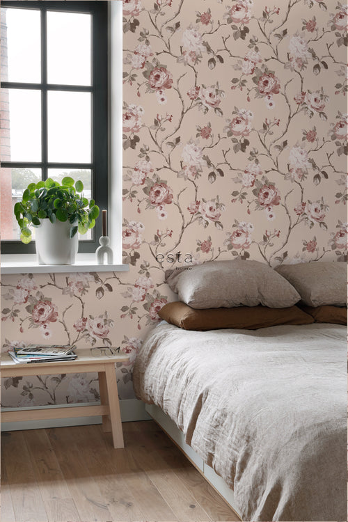 ESTAhome behang vintage bloemen roze - 53 cm x 10.05 m - 139476