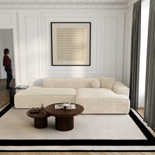 Premium Interiors - Rechthoekige hoekbank HANA - fluweel weefsel crème 260cm