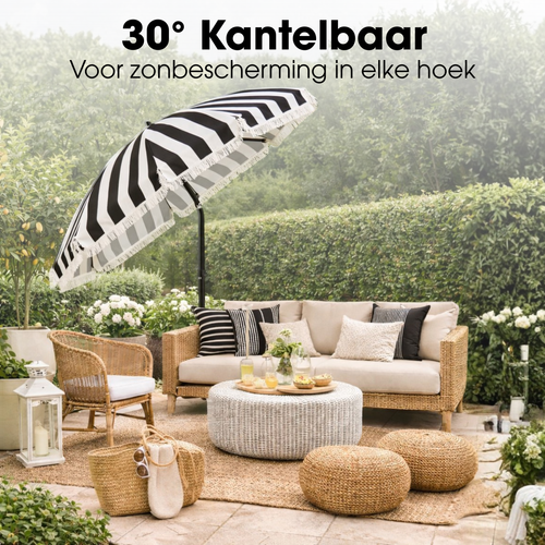 Mica Decorations Parasol Osborn - Stokparasol 238 x Ø220 cm - Strandparasol of Tuinparasol voor Schaduw - Zwart Wit Design