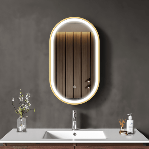 LOMAZOO badkamerspiegel Berlin - met LED verlichting - ovaal - goud - 40 x 70 cm