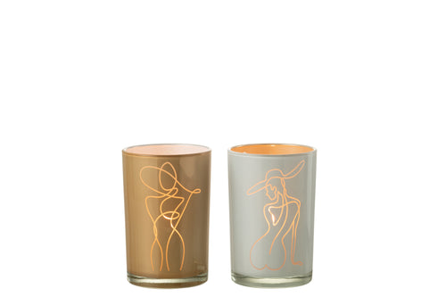 J-Line windlicht Vrouw - glas - mix - large - 2 stuks - vtwonen shop