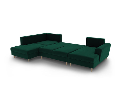 Cosmopolitan Design Links panoramische slaapbank met opbergdoos Kyoto 7-zits, flueel flessengroen - 194x313x88cm