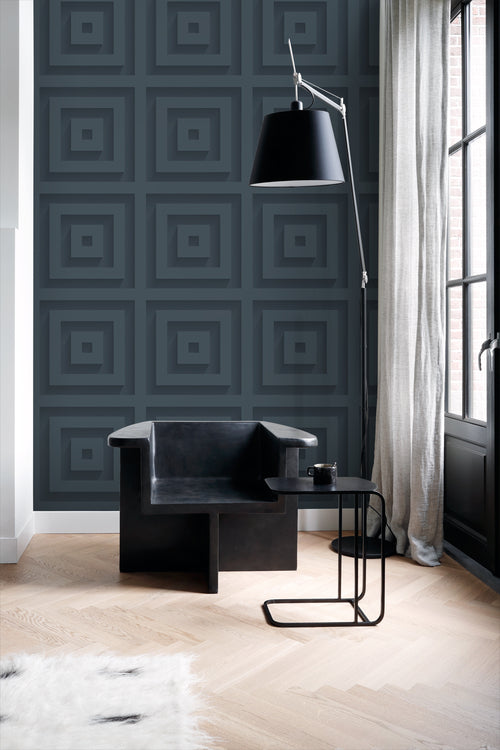 Origin Wallcoverings behang 3d vierkanten donkerblauw - 50 x 900 cm - 347975 - vtwonen shop