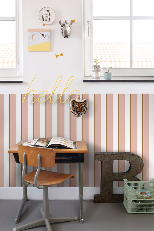 ESTAhome behang strepen roze en wit - 50 x 900 cm - 131911