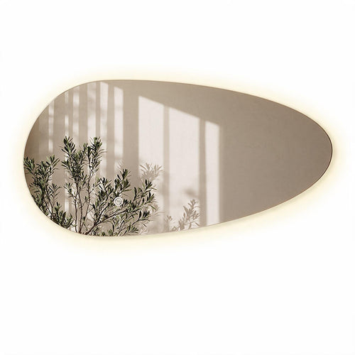 LOMAZOO badkamerspiegel Adana - organisch - met LED verlichting & spiegelverwarming - asymmetrisch - 80 x 40.6 cm
