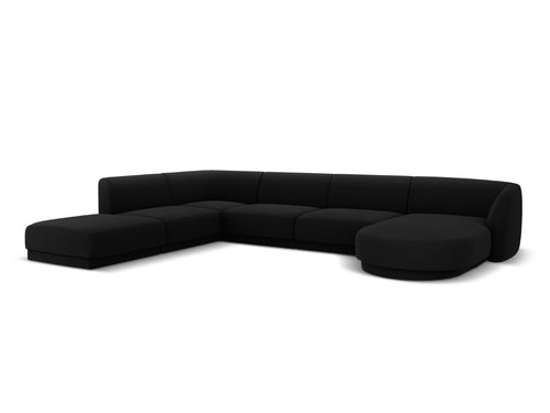 Micadoni Panoramische hoekbank links Miley 6-zits, flueel, zwart - 255x330x70cm