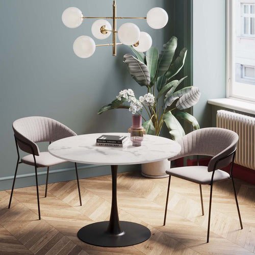 Kare Design Eettafel Schickeria Ø110cm marmerprint wit en zwart - vtwonen shop