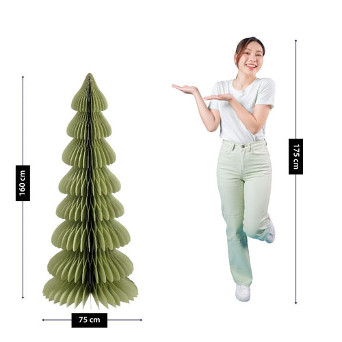 Mica Decorations Papieren Kerstboom - Opvouwbare Kunstkerstboom - H160  x Ø75cm - Kerst Decoratie - FSC Mix - Groen/Goud