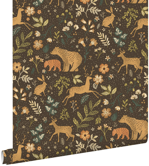 ESTAhome behang bos met bosdieren bruin en beige - 53 cm x 10.05 m - 139526