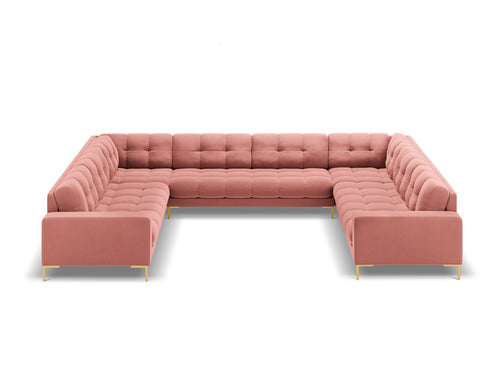Cosmopolitan Design Panoramische bank Bali 9-zits, flueel, roze - 256x327x75cm