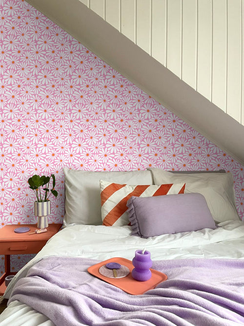 ESTAhome behang madeliefjes roze, wit en oranje - 50 x 900 cm - 131814