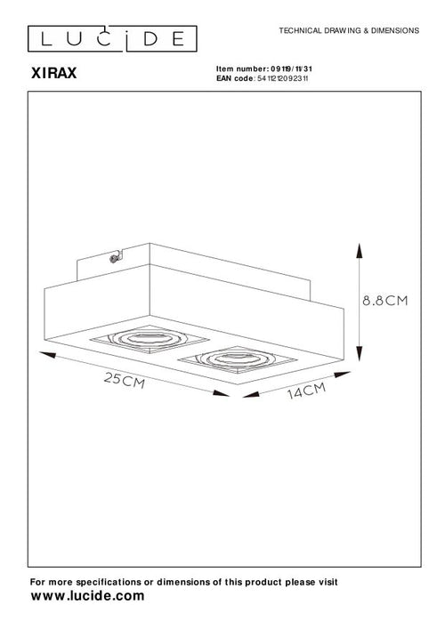 Lucide plafondspot XIRAX - 2xGU10 - Wit