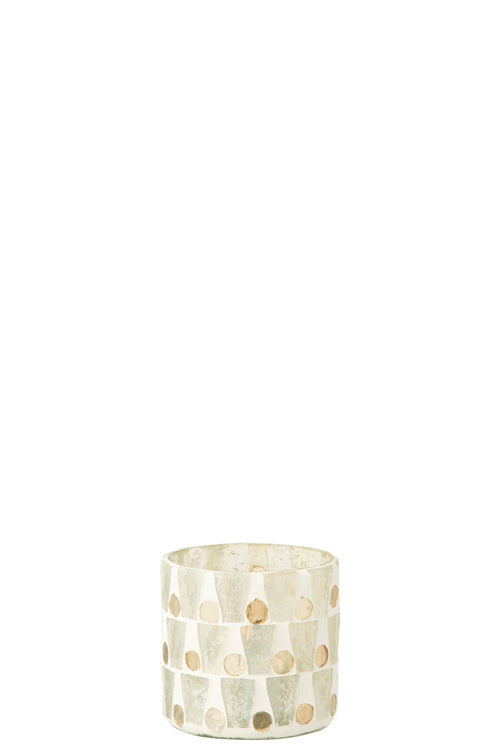 J-Line kaarshouder Cilinder Mozaïek - glas - wit/goud - small - vtwonen shop