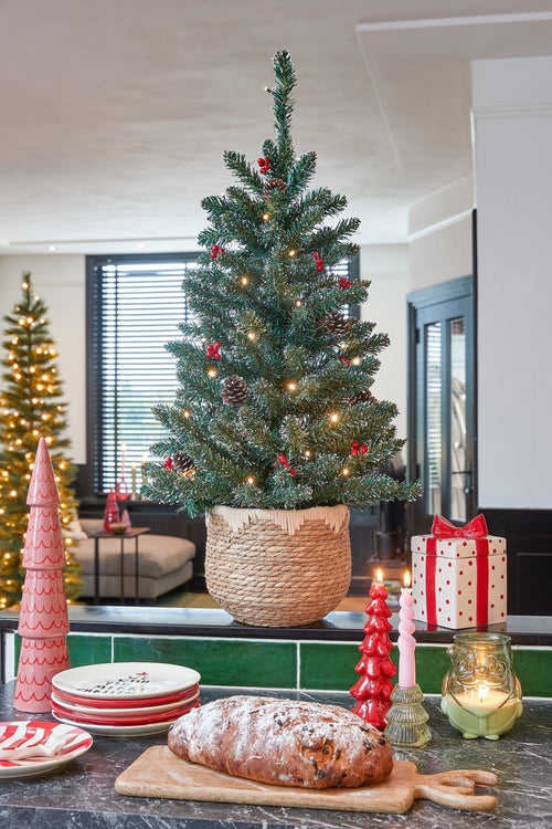 Black Box Trees Creston Kerstboom met Verlichting in Pot - Groen frosted - op Batterij  - h90xd50cm