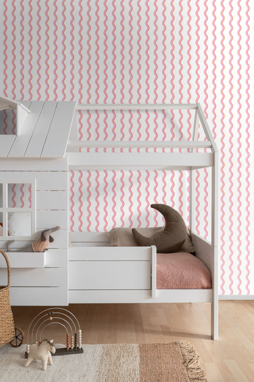 ESTAhome behang golvende strepen roze, oranje en wit - 50 x 900 cm - 131722