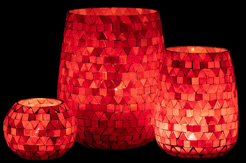 J-Line windlicht Mozaiek Driehoek - glas - rood/roze - large