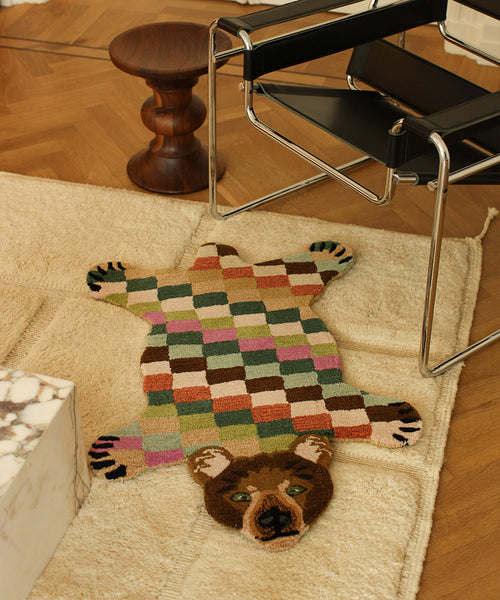 Doing Goods Archie Geruite Beer Vloerkleed - Klein 92 x 62 x 2 cm - 100% wol