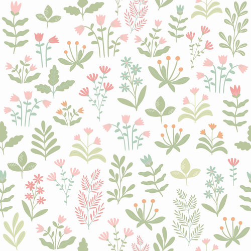 ESTAhome behang veldbloemen groen en roze - 50 x 900 cm - 131094 - vtwonen shop