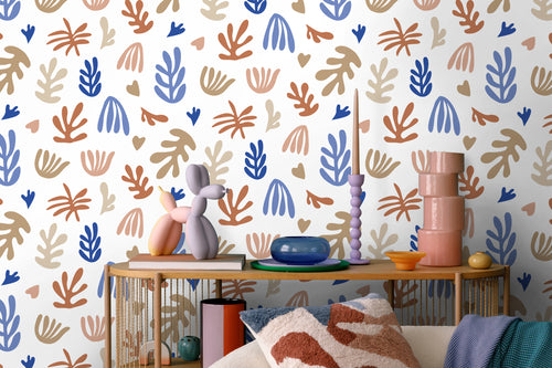 ESTAhome behang planten in Matisse stijl beige, terracotta en blauw - 50 x 900 cm - 131019 - vtwonen shop