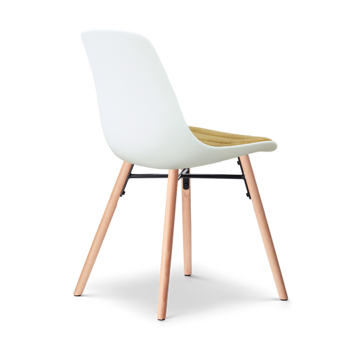 Nolon Nena-Liv eetkamerstoel wit met warm oker zitkussen - houten onderstel