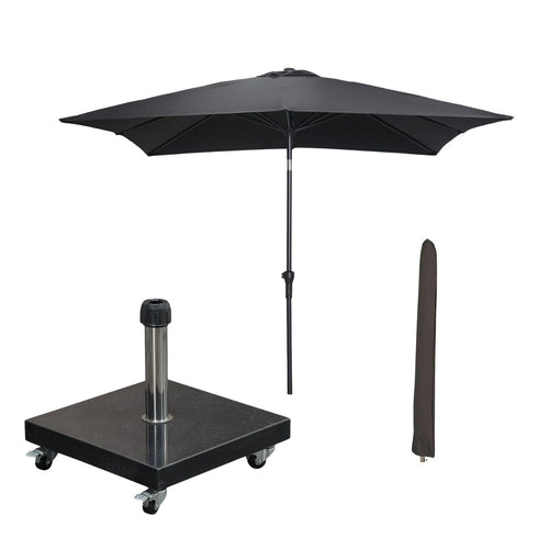 Garden Impressions stokparasol Lotus zwart 250x250 cm met Eureka voet en hoes