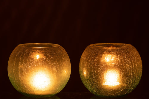 J-Line windlicht Bol Craquelé - glas - blauw - large - 2 stuks - vtwonen shop