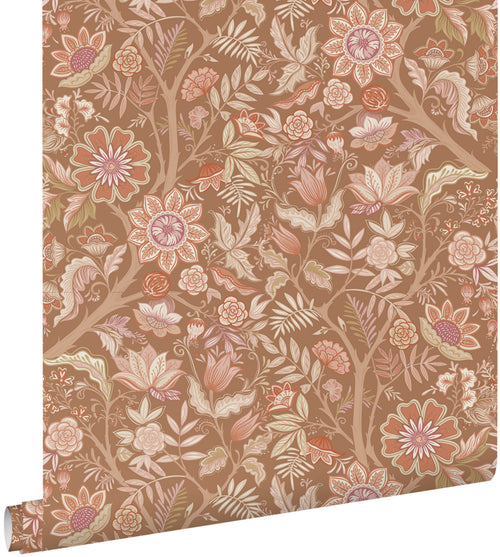 ESTAhome behang vintage bloemen bruin, terracotta en paars - 50 x 900 cm - 131332 - vtwonen shop