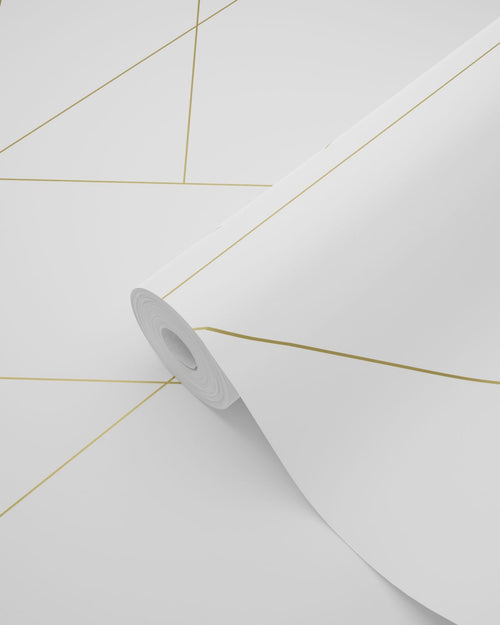 ESTAhome behang grafische lijnen wit en goud - 53 cm x 10.05 m - 139143