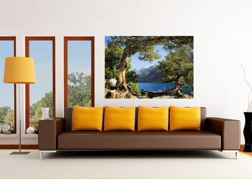 Sanders & Sanders fotobehang berglandschap groen, blauw en grijs - 180 x 127 cm - 600344