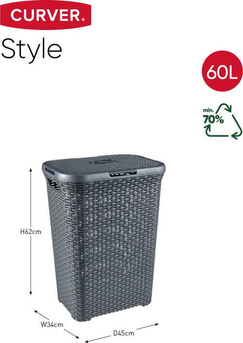 Curver Style Wasmand met Deksel - 60L - Antraciet - vtwonen shop