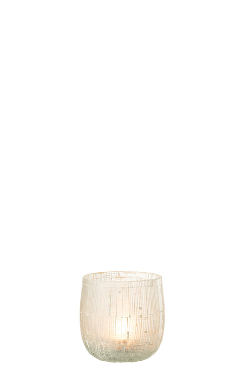 J-Line windlicht Mozaiek - glas - lichtgrijs - medium - vtwonen shop