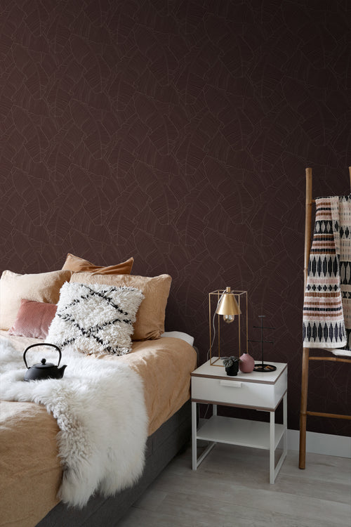 ESTAhome behang bladeren bordeaux rood - 50 x 900 cm - 131165 - vtwonen shop